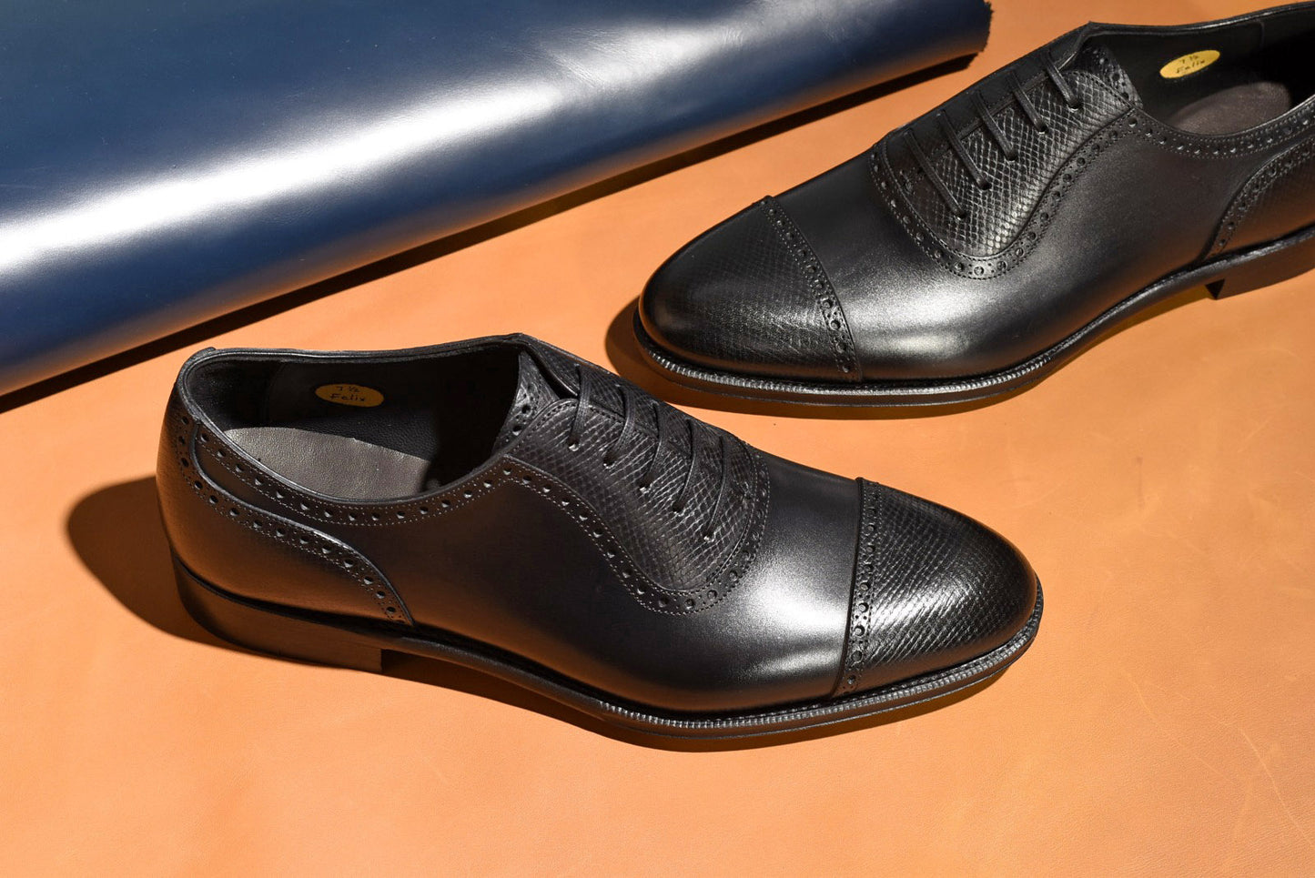 “Felix” Combination Adelaide, Black Dress Shoes, Horween Hatch Grain & Weinheimer Box calf, Hand welted, US size 5 1/2 ~ 11