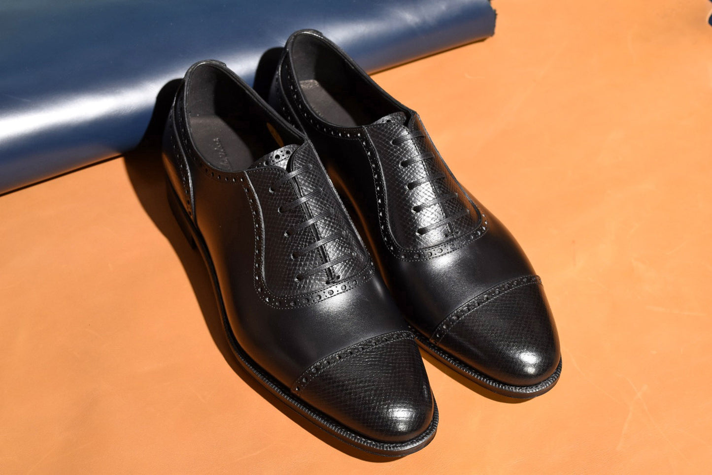 “Felix” Combination Adelaide, Black Dress Shoes, Horween Hatch Grain & Weinheimer Box calf, Hand welted, US size 5 1/2 ~ 11