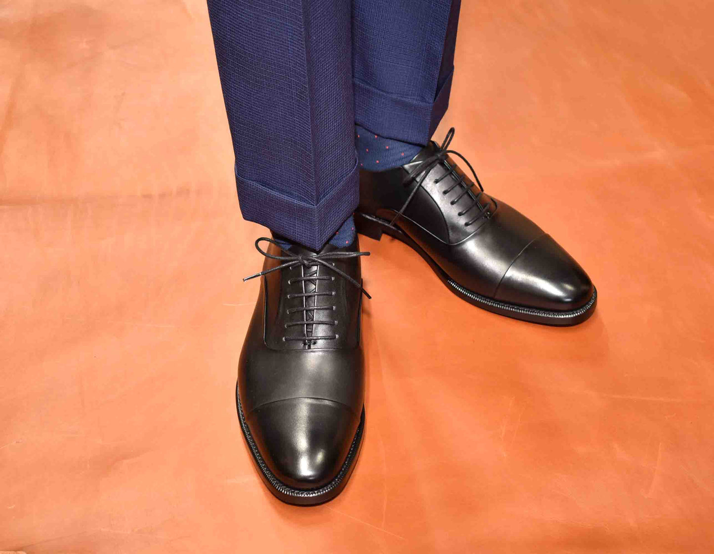 “Trea” Cap toe with reverso seams, Black Dress Shoes, Annonay Vegano, Goodyear welted, US size 5 1/2 ~ 10