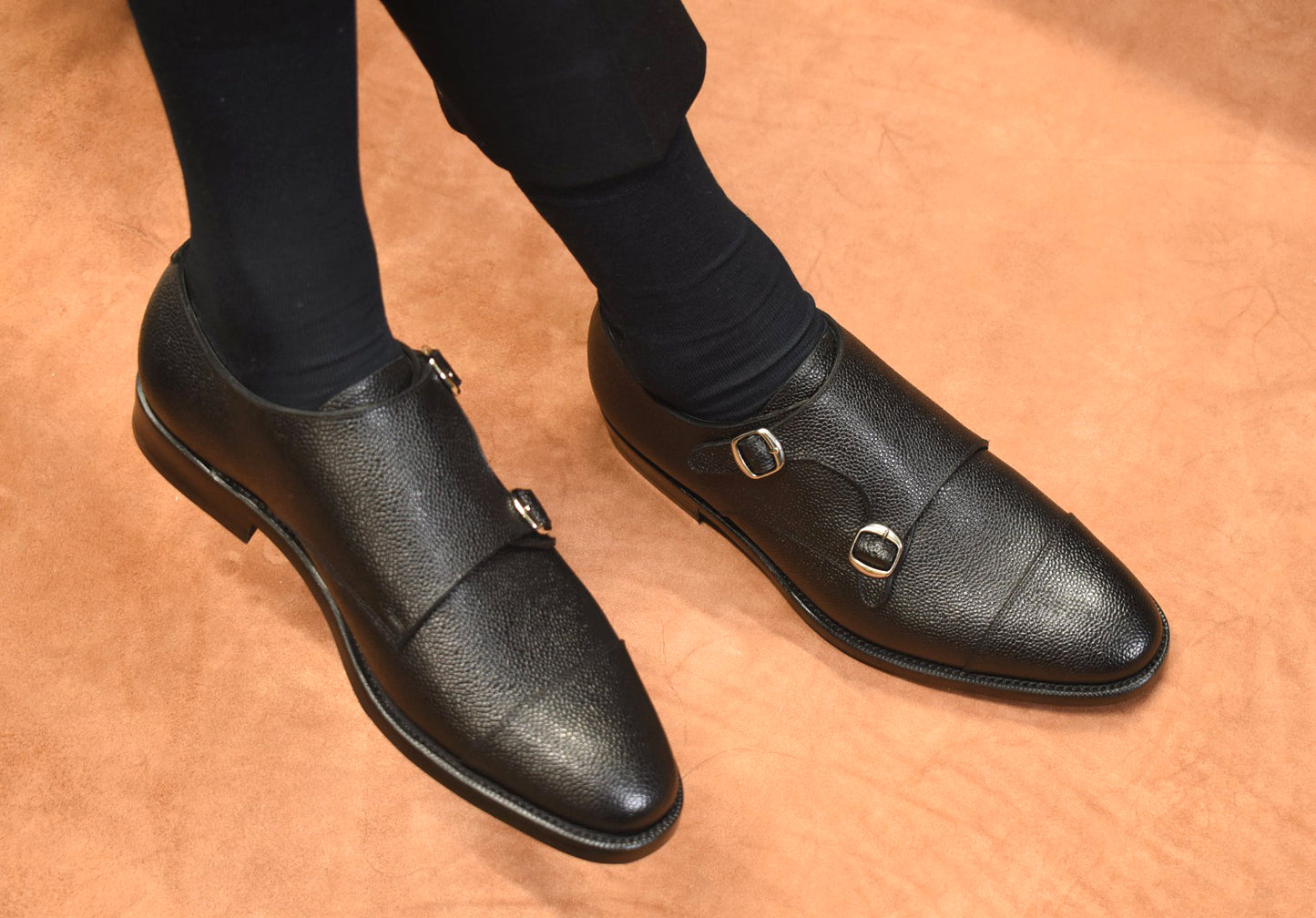 “Talia” Double Monk Strap, Black Dress Shoes, Grained Leather, Goodyear welted, US size 5 1/2 ~ 10