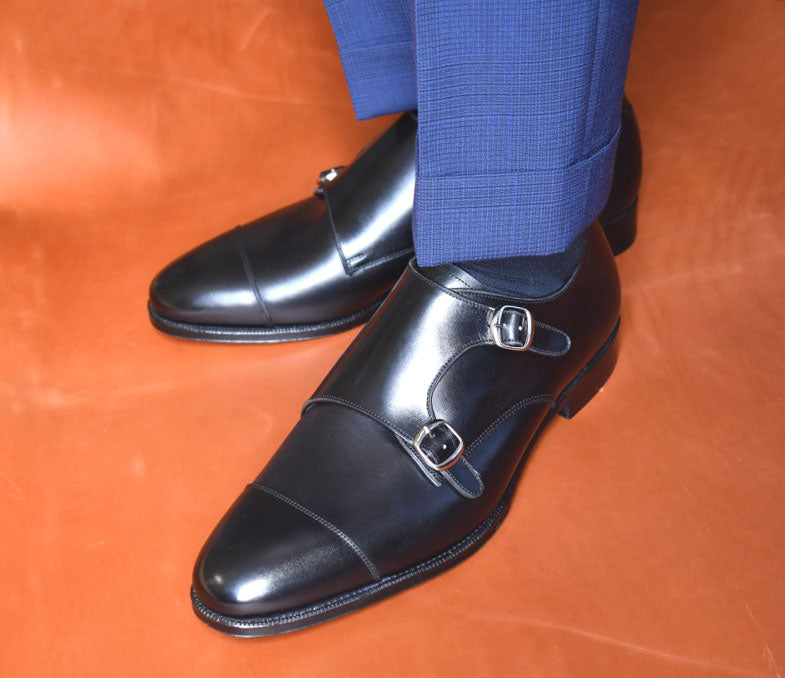 “RM1015D” Double Monk Strap, Black Dress Shoes, Annonay Vocalou, Hand welted, US size 5 1/2 ~ 10