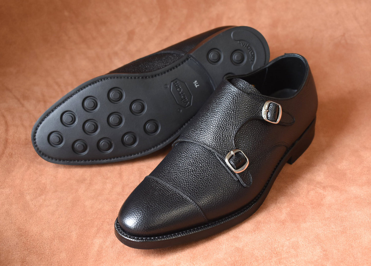 “Talia” Double Monk Strap, Black Dress Shoes, Grained Leather, Goodyear welted, US size 5 1/2 ~ 10
