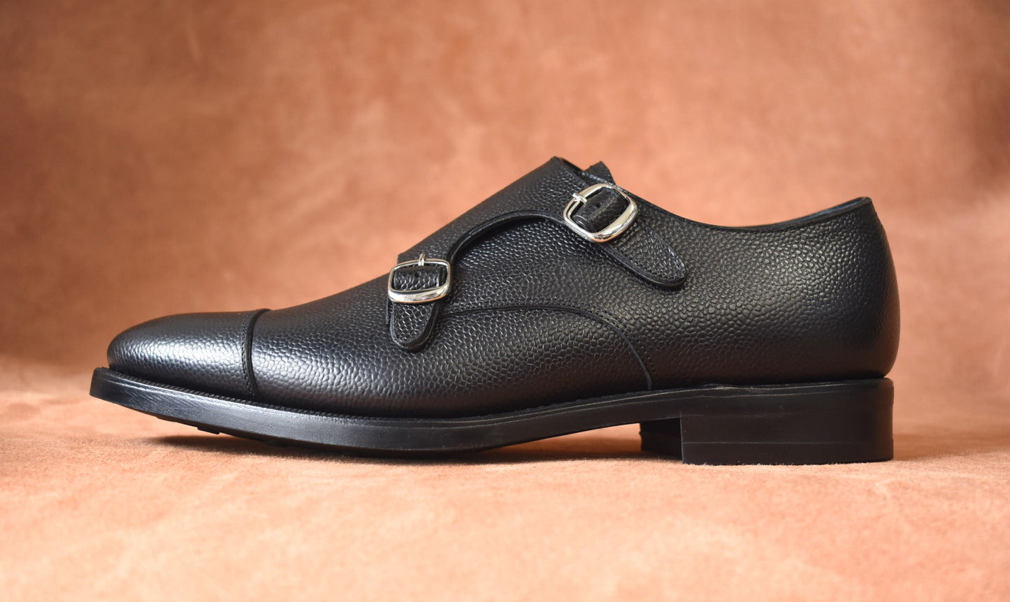 “Talia” Double Monk Strap, Black Dress Shoes, Grained Leather, Goodyear welted, US size 5 1/2 ~ 10