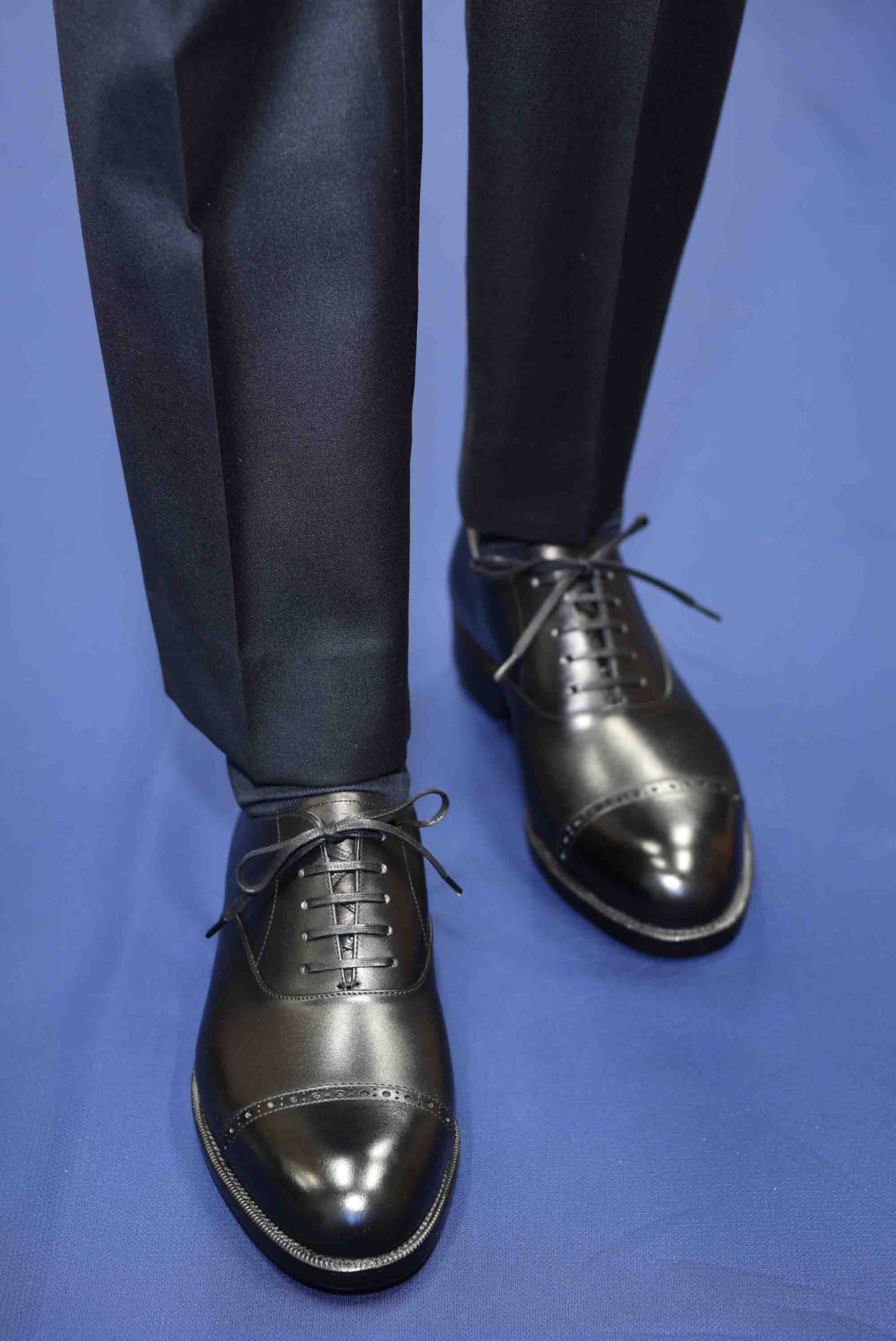 “Terry” Punched Cap Toe, Black Dress Shoes, Weinheimer Box calf, Goodyear welted, US size 5 1/2 ~ 10