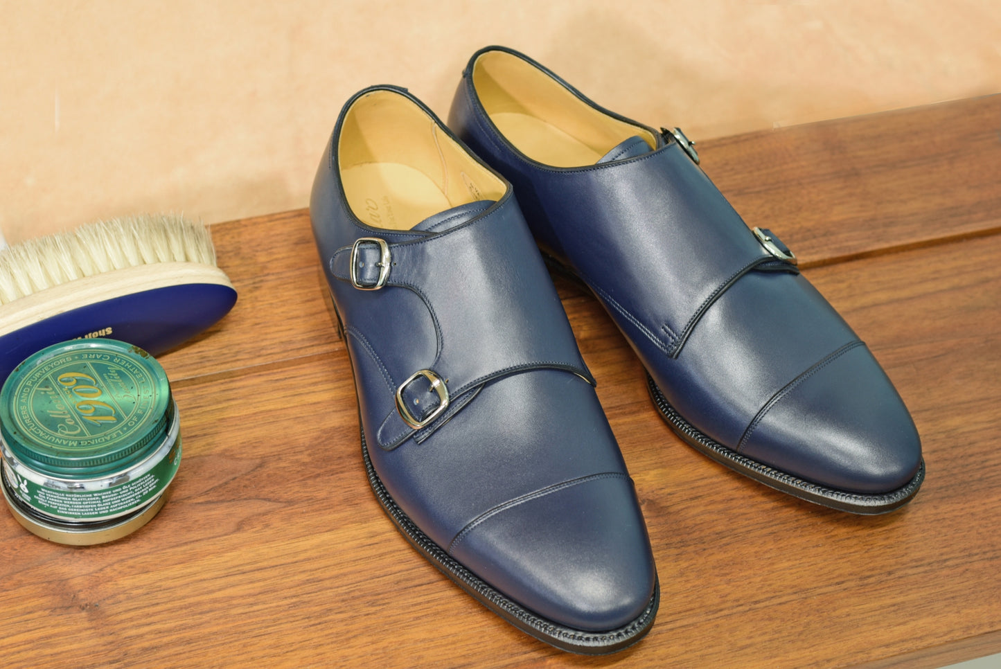 “Cielo” Double Monk Strap, Navy Dress Shoes, Goodyear welted, US size 5 1/2 ~ 10