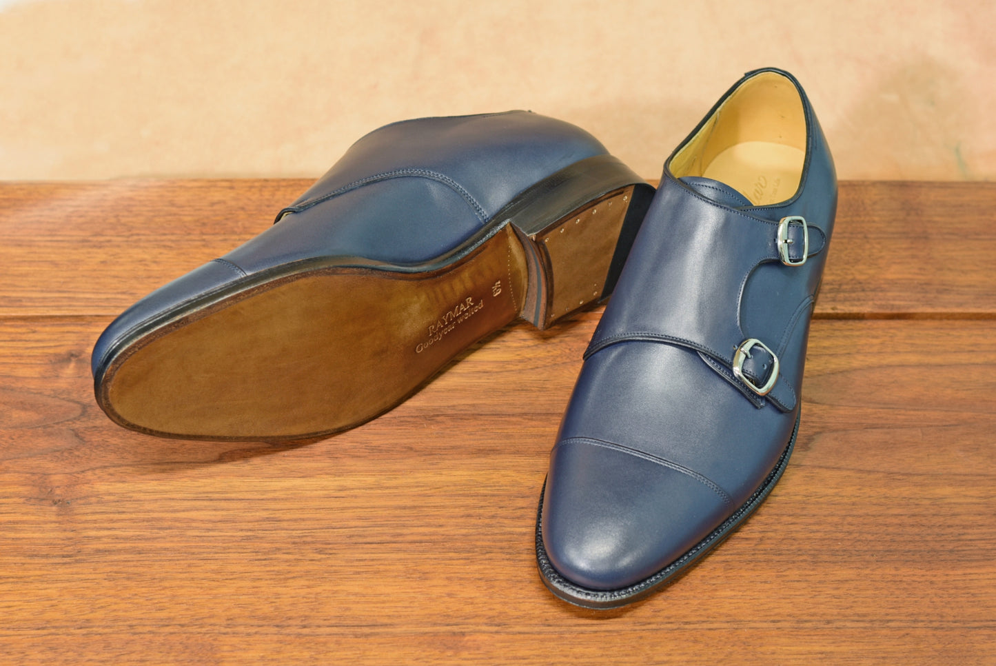 “Cielo” Double Monk Strap, Navy Dress Shoes, Goodyear welted, US size 5 1/2 ~ 10