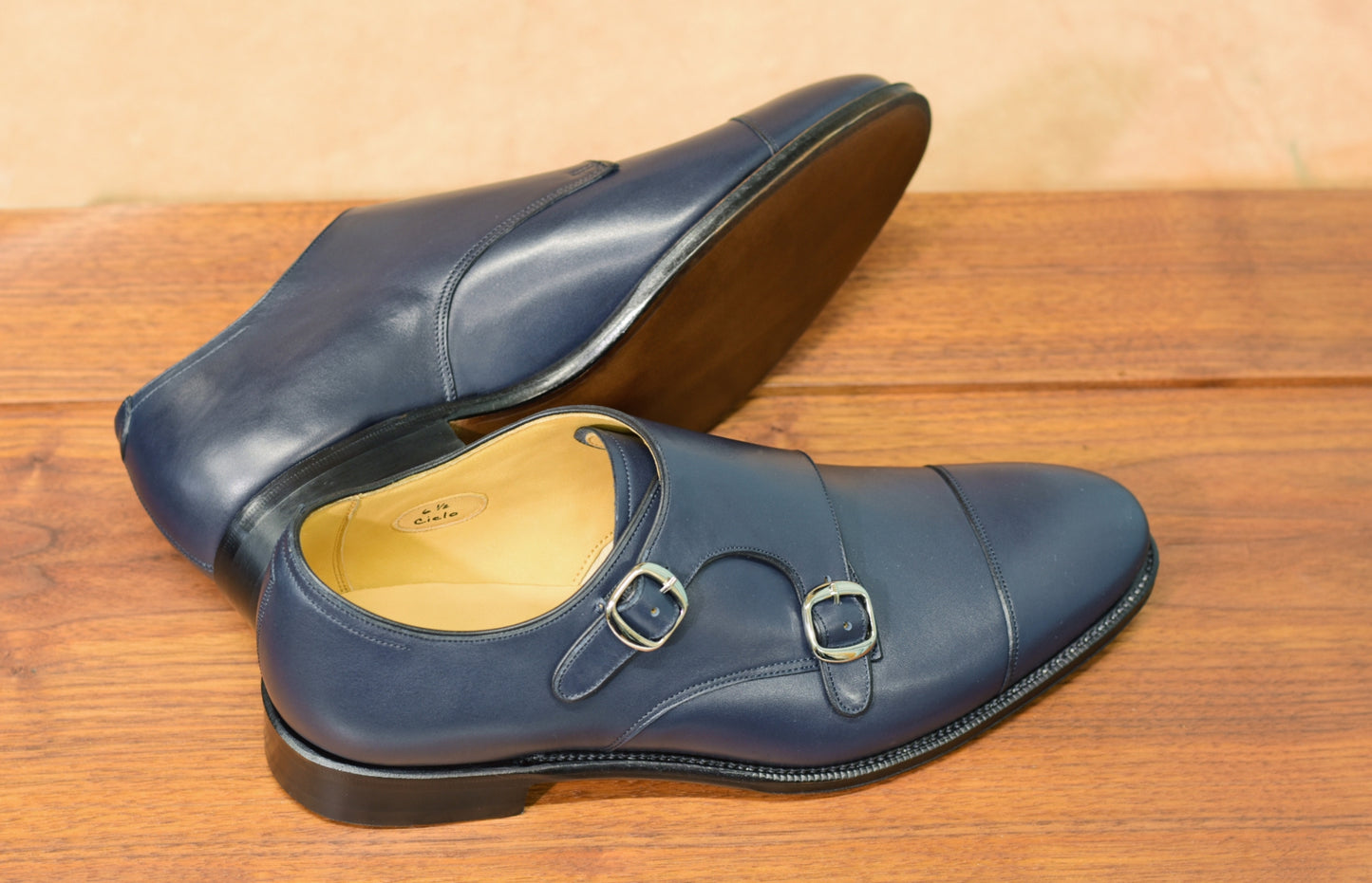 “Cielo” Double Monk Strap, Navy Dress Shoes, Goodyear welted, US size 5 1/2 ~ 10