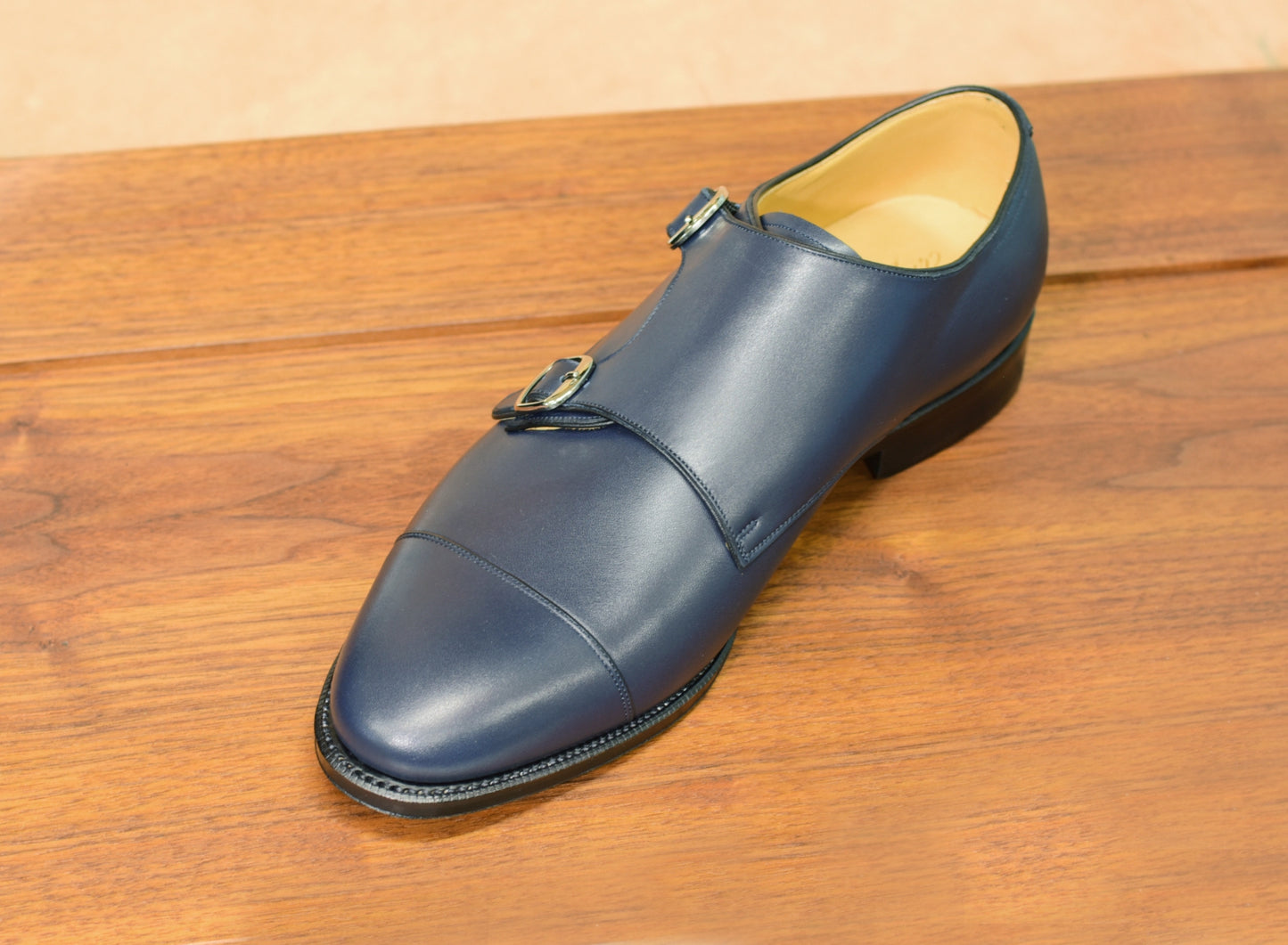 “Cielo” Double Monk Strap, Navy Dress Shoes, Goodyear welted, US size 5 1/2 ~ 10