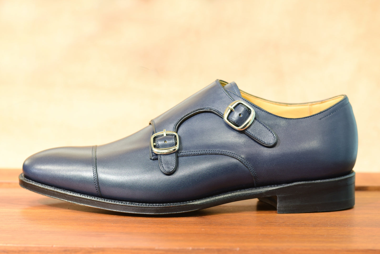“Cielo” Double Monk Strap, Navy Dress Shoes, Goodyear welted, US size 5 1/2 ~ 10
