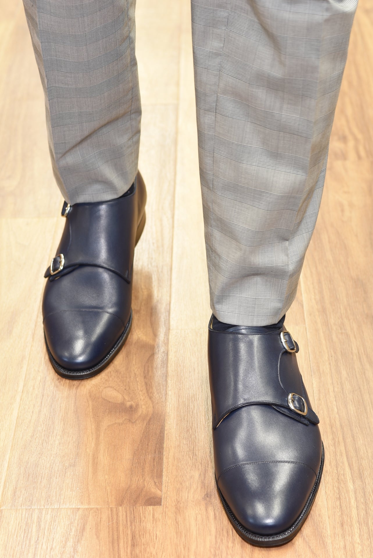 “Cielo” Double Monk Strap, Navy Dress Shoes, Goodyear welted, US size 5 1/2 ~ 10