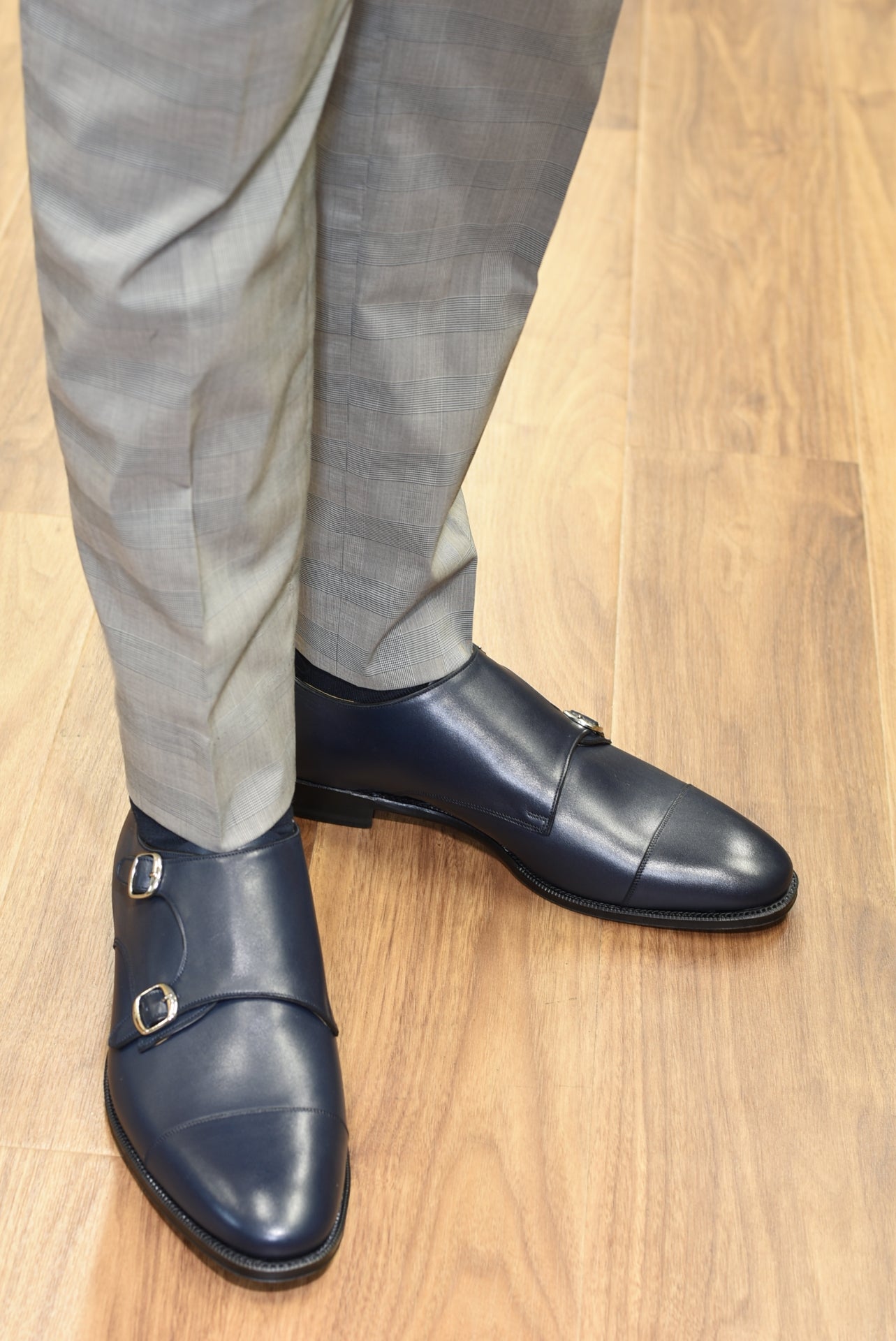 “Cielo” Double Monk Strap, Navy Dress Shoes, Goodyear welted, US size 5 1/2 ~ 10