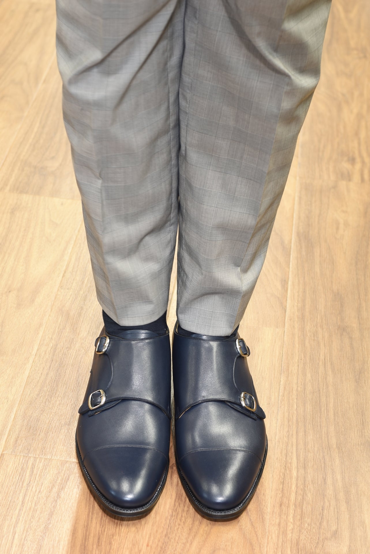 “Cielo” Double Monk Strap, Navy Dress Shoes, Goodyear welted, US size 5 1/2 ~ 10