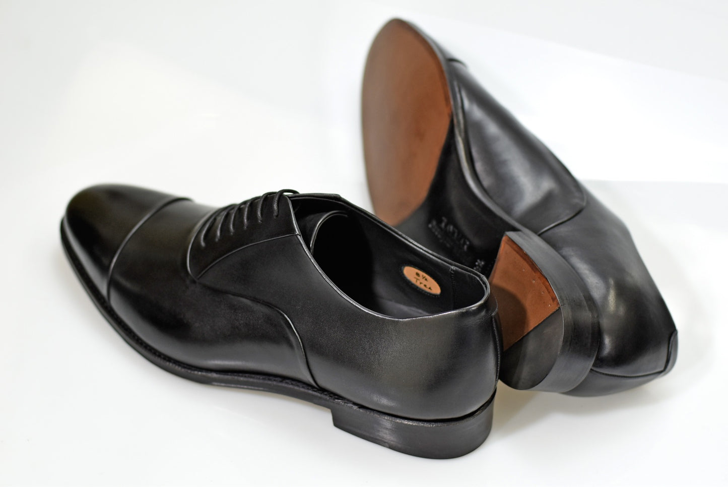 “Trea” Cap toe with reverso seams, Black Dress Shoes, Annonay Vegano, Goodyear welted, US size 5 1/2 ~ 10