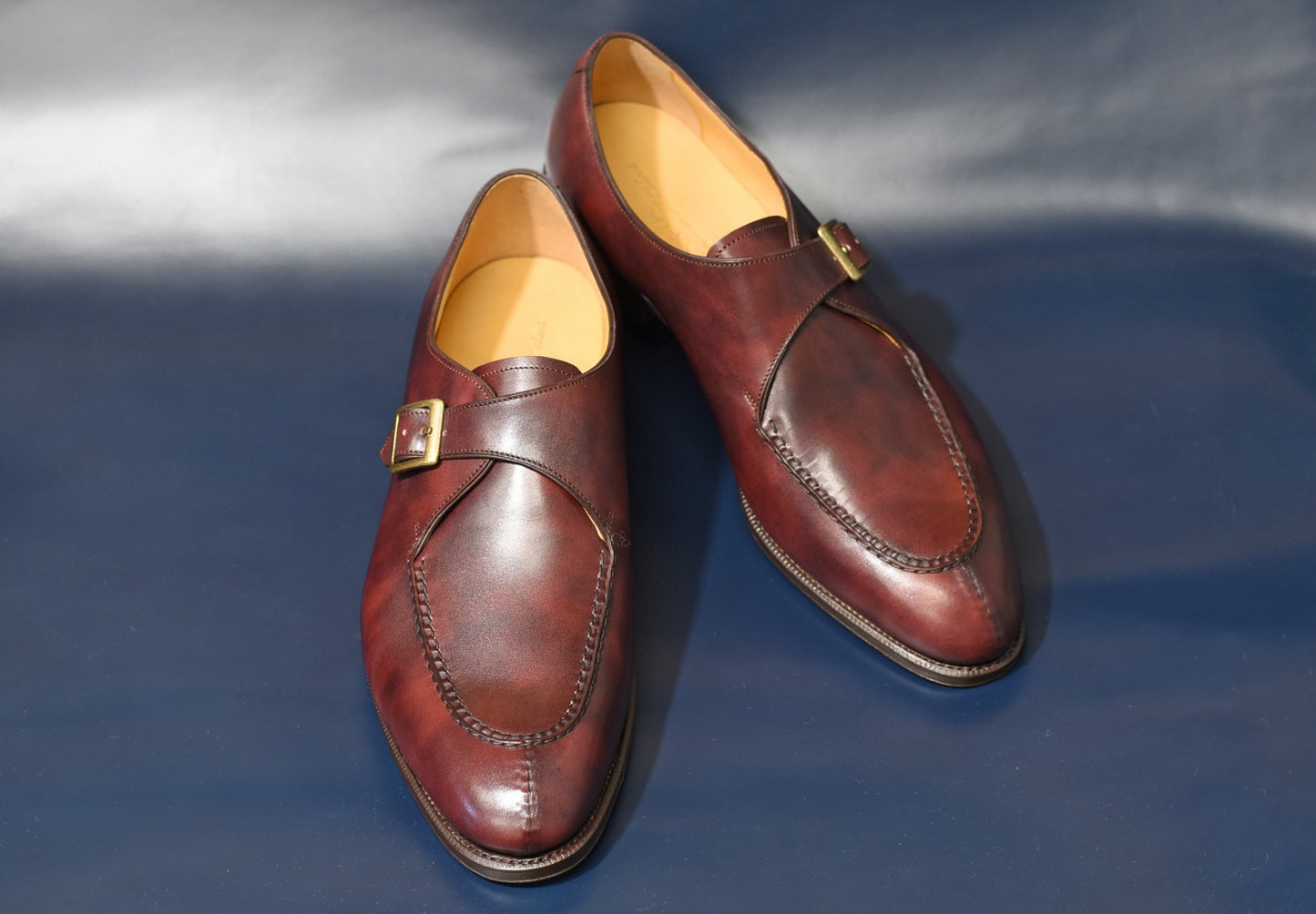 “Alroy” Split Toe Single Monk Strap, Burgundy Dress Shoes, Zonta Museum Calf, Hand welted, US size 5 1/2 ~ 10