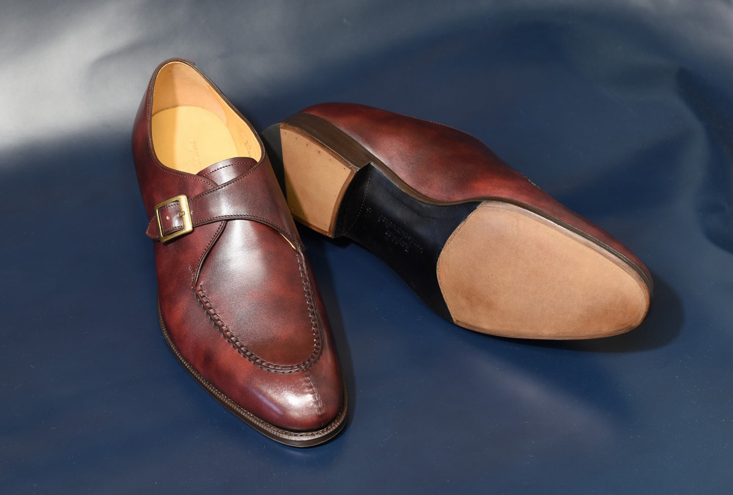 “Alroy” Split Toe Single Monk Strap, Burgundy Dress Shoes, Zonta Museum Calf, Hand welted, US size 5 1/2 ~ 10