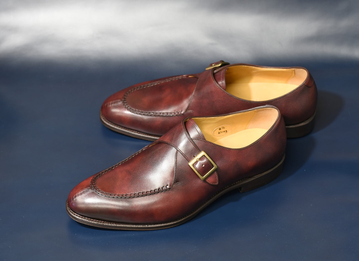 “Alroy” Split Toe Single Monk Strap, Burgundy Dress Shoes, Zonta Museum Calf, Hand welted, US size 5 1/2 ~ 10