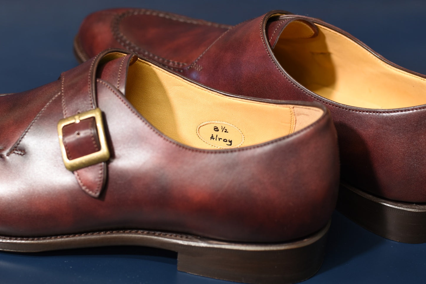 “Alroy” Split Toe Single Monk Strap, Burgundy Dress Shoes, Zonta Museum Calf, Hand welted, US size 5 1/2 ~ 10