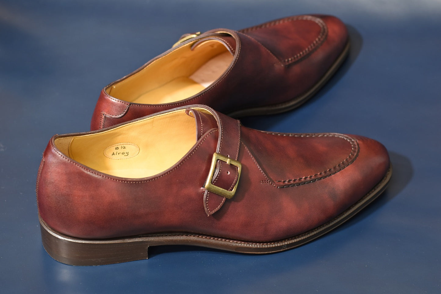 “Alroy” Split Toe Single Monk Strap, Burgundy Dress Shoes, Zonta Museum Calf, Hand welted, US size 5 1/2 ~ 10