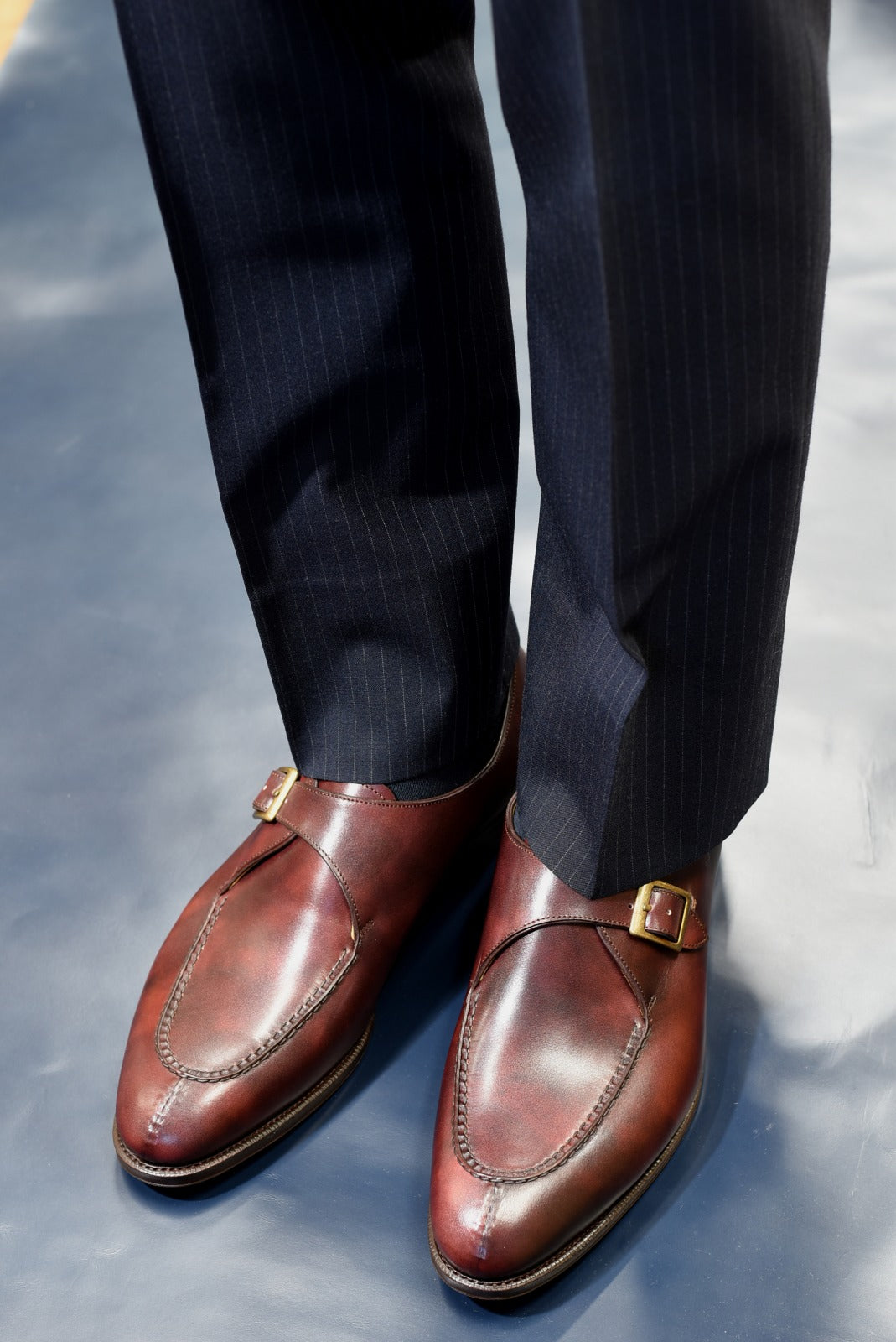 “Alroy” Split Toe Single Monk Strap, Burgundy Dress Shoes, Zonta Museum Calf, Hand welted, US size 5 1/2 ~ 10