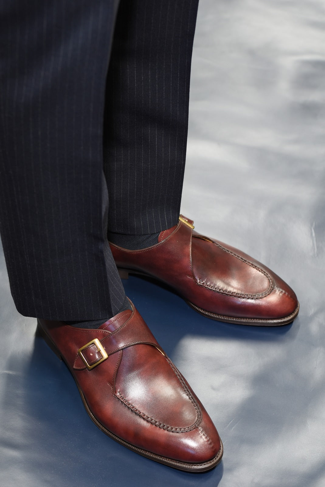 “Alroy” Split Toe Single Monk Strap, Burgundy Dress Shoes, Zonta Museum Calf, Hand welted, US size 5 1/2 ~ 10