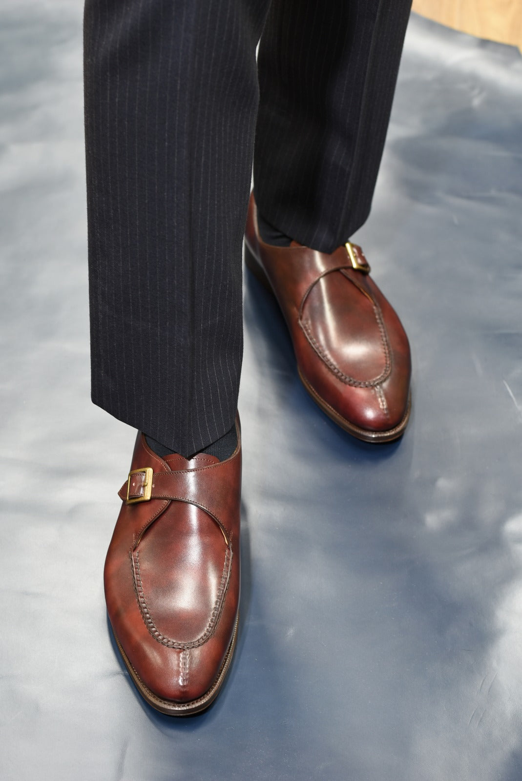 “Alroy” Split Toe Single Monk Strap, Burgundy Dress Shoes, Zonta Museum Calf, Hand welted, US size 5 1/2 ~ 10