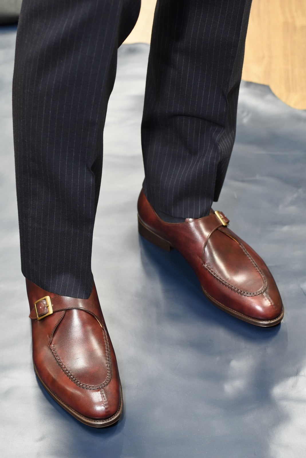 “Alroy” Split Toe Single Monk Strap, Burgundy Dress Shoes, Zonta Museum Calf, Hand welted, US size 5 1/2 ~ 10