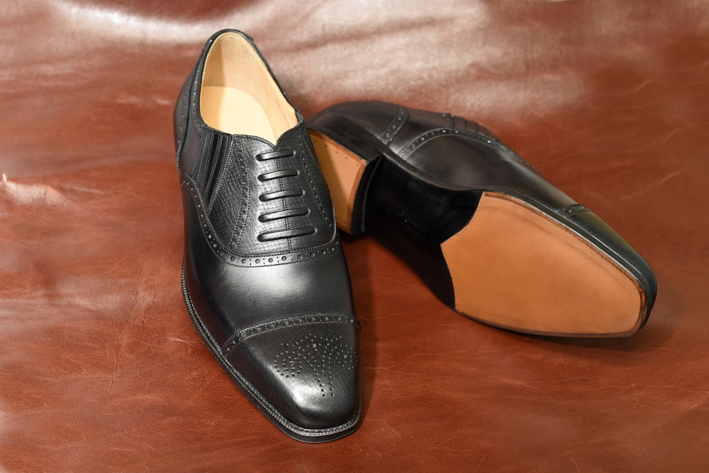 “Lantis” Combination Lazyman, Black Dress Shoes, Horween Hatch Grain & Weinheimer Box calf, J&F.J BAKER Oak Bark Outsole, Hand welted, US size 5 1/2 ~ 10
