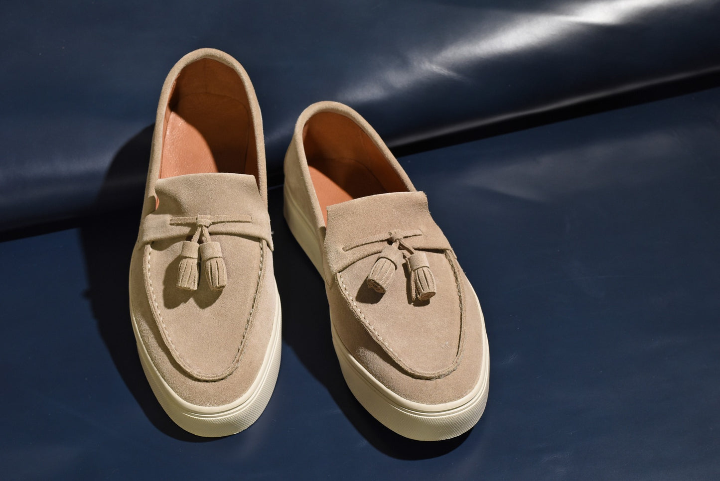 “Sirius” Tasseled Loafer, Beige Comfort Shoes, Vibram Cup Sole, US size 5 1/2 ~ 10
