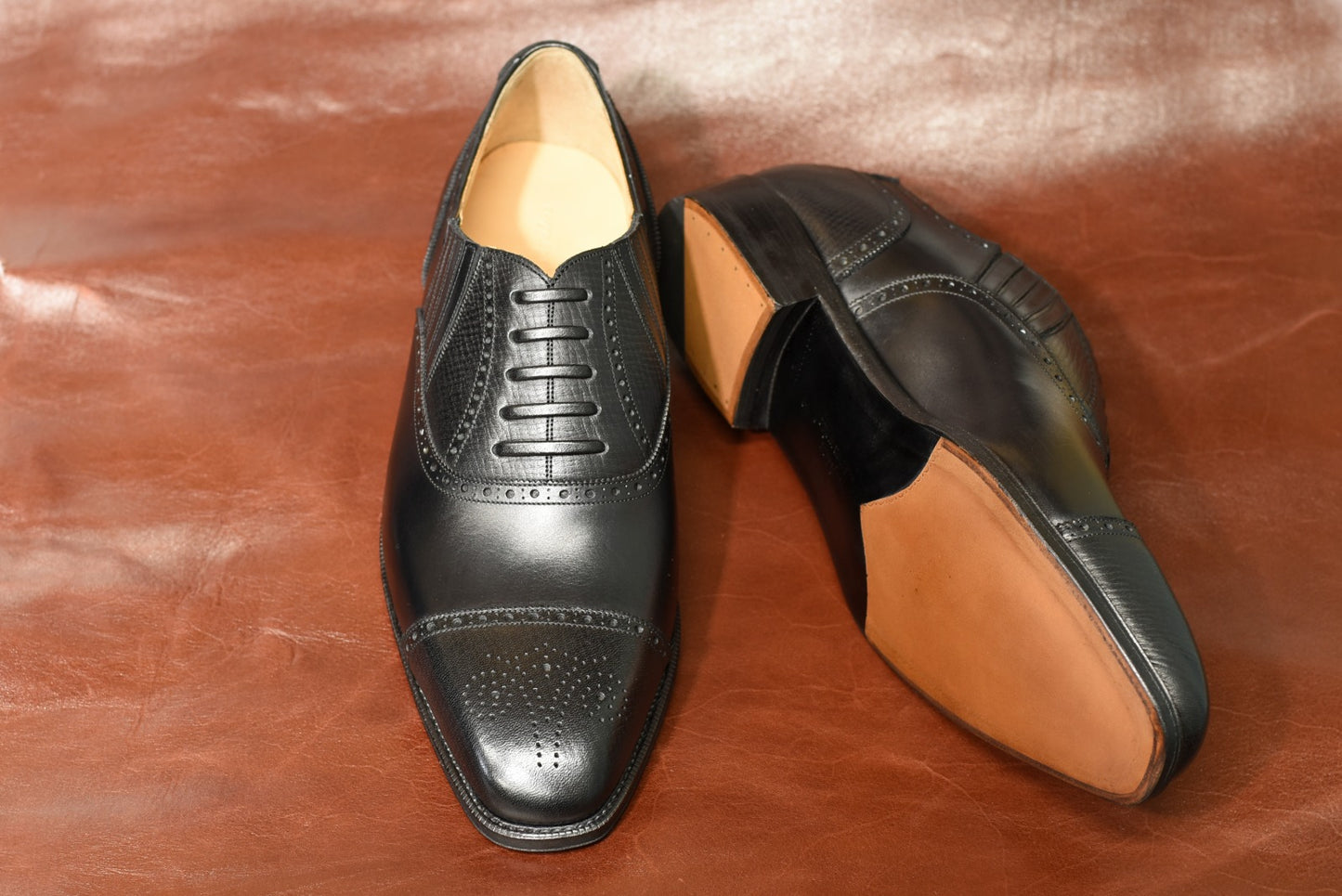 “Lantis” Combination Lazyman, Black Dress Shoes, Horween Hatch Grain & Weinheimer Box calf, J&F.J BAKER Oak Bark Outsole, Hand welted, US size 5 1/2 ~ 10