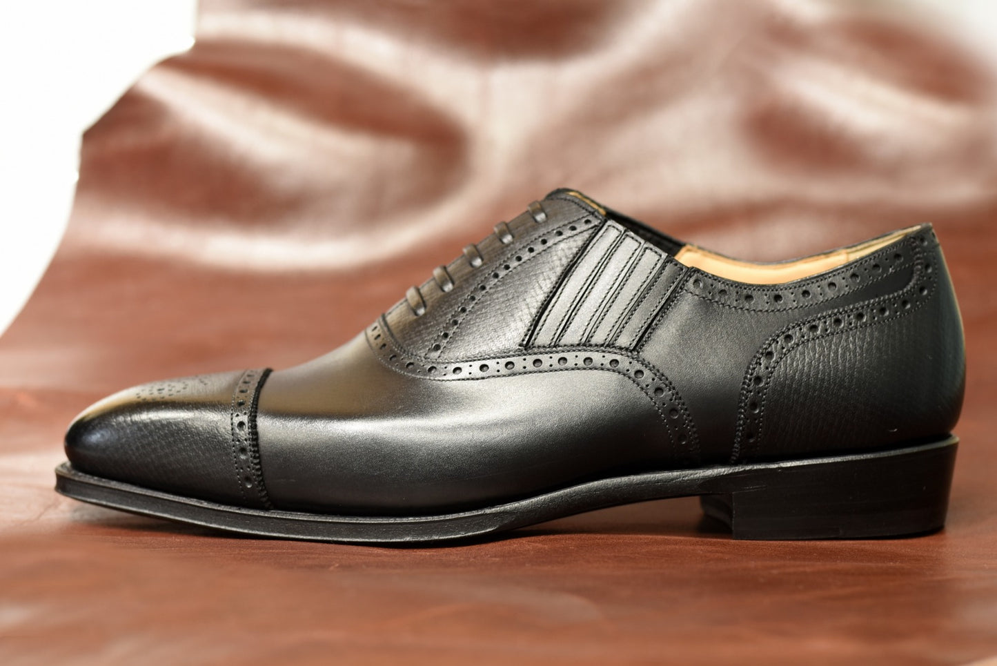 “Lantis” Combination Lazyman, Black Dress Shoes, Horween Hatch Grain & Weinheimer Box calf, J&F.J BAKER Oak Bark Outsole, Hand welted, US size 5 1/2 ~ 10