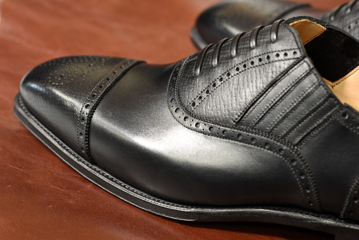 “Lantis” Combination Lazyman, Black Dress Shoes, Horween Hatch Grain & Weinheimer Box calf, J&F.J BAKER Oak Bark Outsole, Hand welted, US size 5 1/2 ~ 10