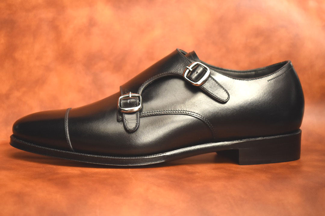 “RM1015D” Double Monk Strap, Black Dress Shoes, Annonay Vocalou, Hand welted, US size 5 1/2 ~ 10