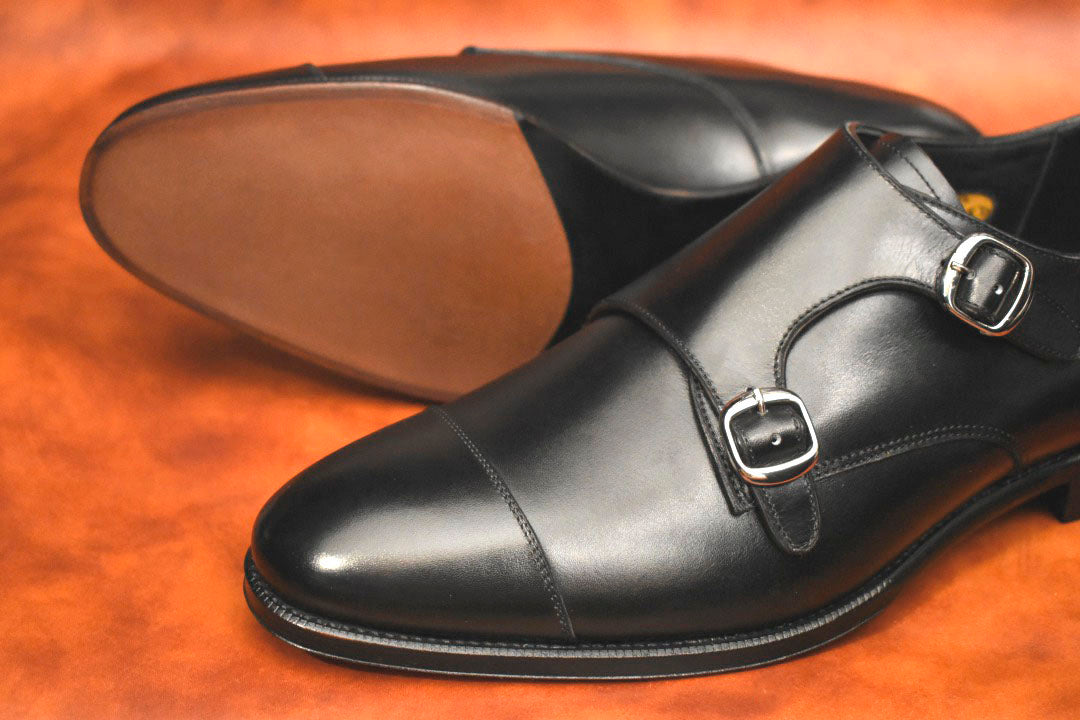“RM1015D” Double Monk Strap, Black Dress Shoes, Annonay Vocalou, Hand welted, US size 5 1/2 ~ 10