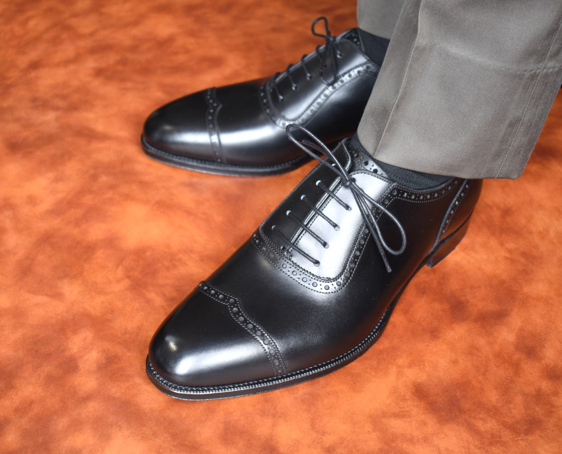 “Cupido” Short Wing-tipped Adelaide, Black Dress Shoes, Annonay Vocalou, Hand welted, US size 5 1/2 ~ 10