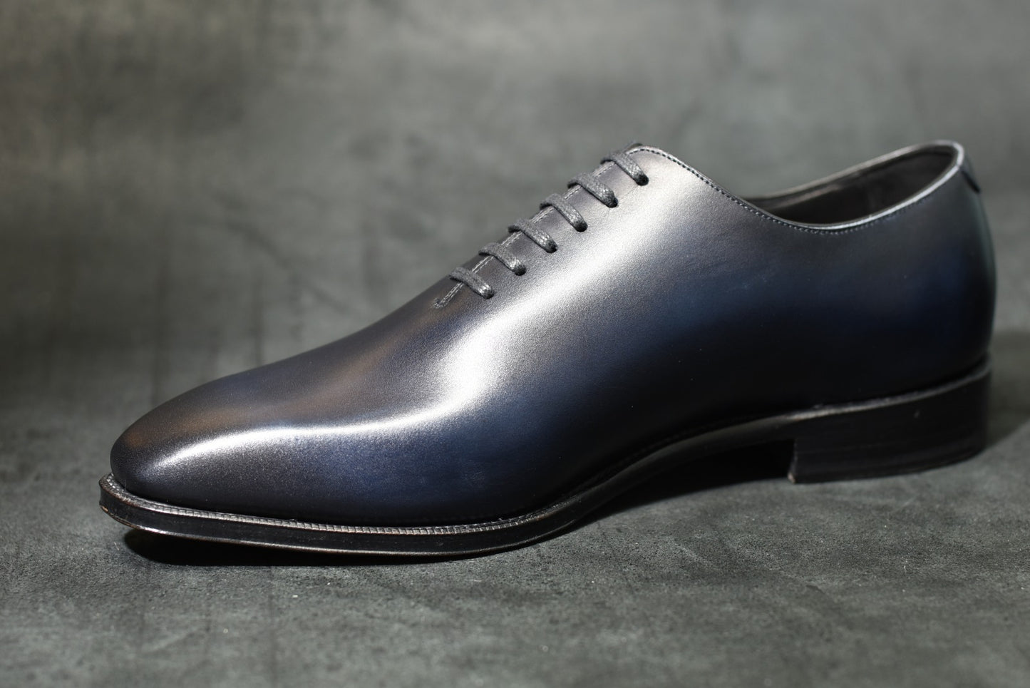 “Dolly” Chiseled Toe Whole Cut, Dark Navy Patina Dress Shoes, Annonay Vegano, Hand welted, US size 5 1/2 ~ 10