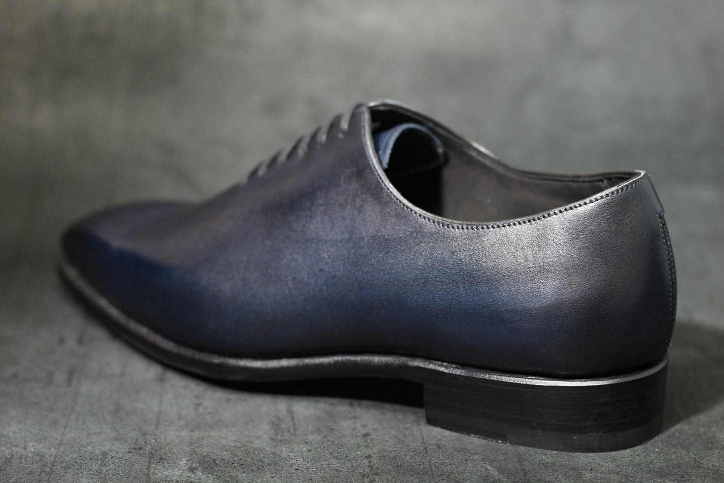 “Dolly” Chiseled Toe Whole Cut, Dark Navy Patina Dress Shoes, Annonay Vegano, Hand welted, US size 5 1/2 ~ 10