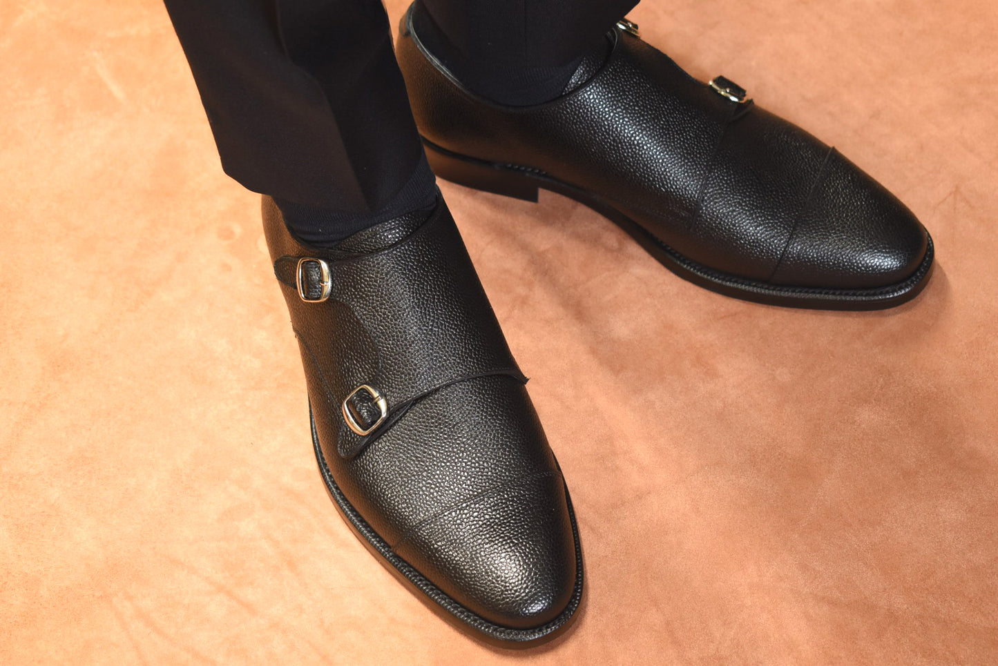 “Talia” Double Monk Strap, Black Dress Shoes, Grained Leather, Goodyear welted, US size 5 1/2 ~ 10