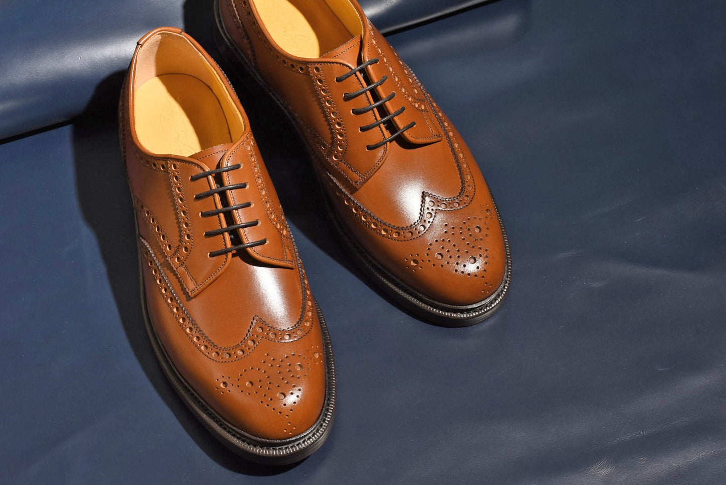 “OliverⅢ” Full Brogue Derby, Light Brown Dress Shoes, Vibram Sole, Goodyear welted, US size 5 1/2 ~ 10