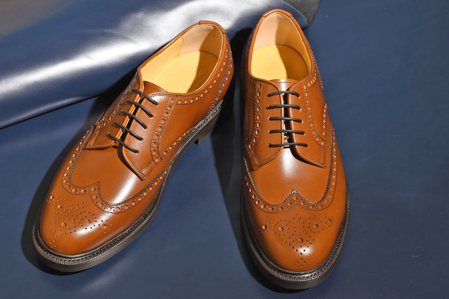 “OliverⅢ” Full Brogue Derby, Light Brown Dress Shoes, Vibram Sole, Goodyear welted, US size 5 1/2 ~ 10