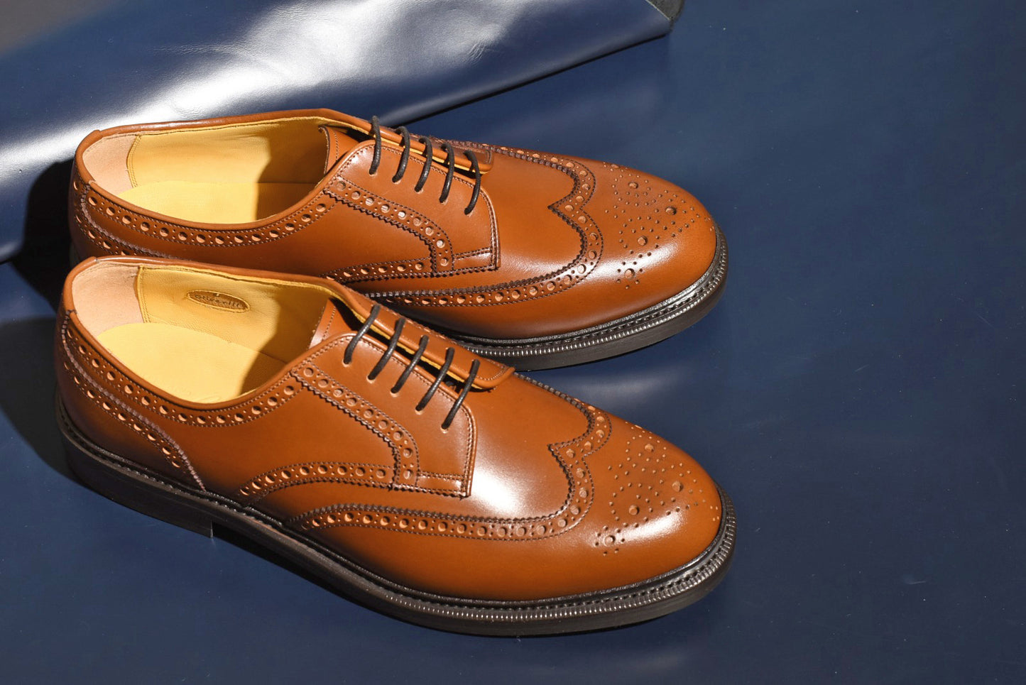 “OliverⅢ” Full Brogue Derby, Light Brown Dress Shoes, Vibram Sole, Goodyear welted, US size 5 1/2 ~ 10