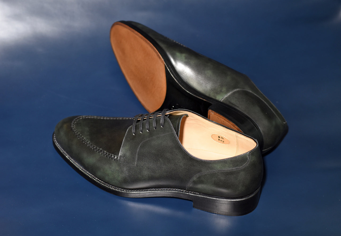 ★London Super Trunk Show 2023 Anniversary Model★ “Ray” Pie Crust Apron Derby, Dark Green Dress Shoes, Zonta Museum Calf, Goodyear welted, US size 5 1/2 ~ 11