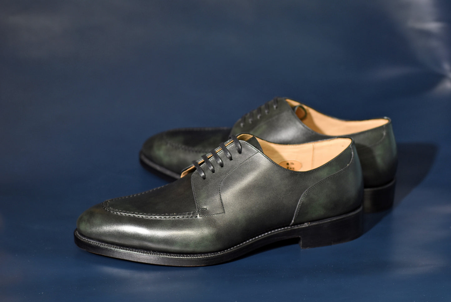 ★London Super Trunk Show 2023 Anniversary Model★ “Ray” Pie Crust Apron Derby, Dark Green Dress Shoes, Zonta Museum Calf, Goodyear welted, US size 5 1/2 ~ 11