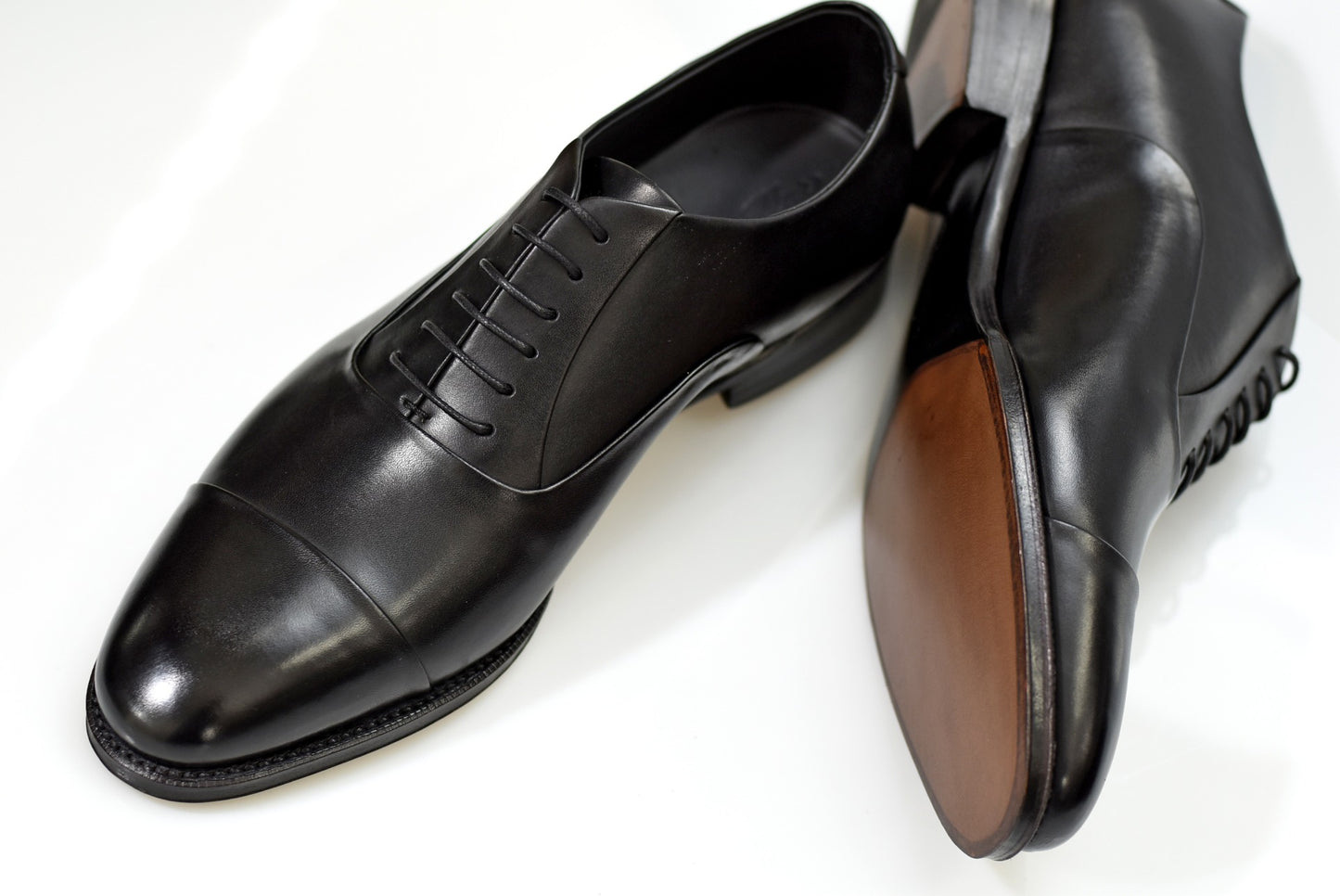 “Trea” Cap toe with reverso seams, Black Dress Shoes, Annonay Vegano, Goodyear welted, US size 5 1/2 ~ 10