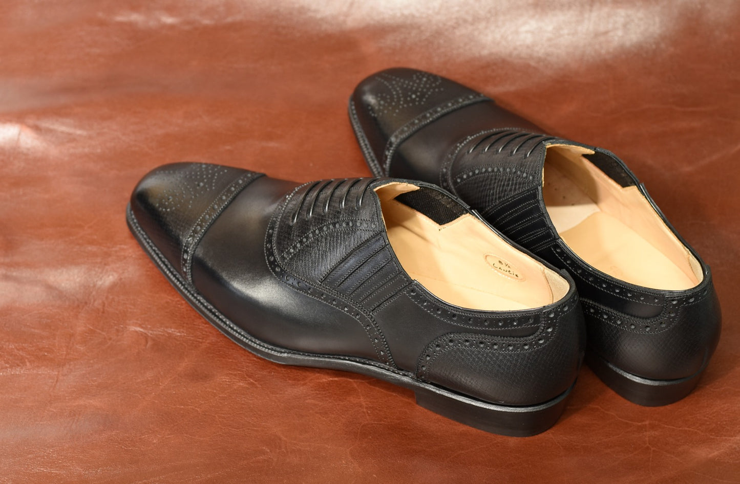 “Lantis” Combination Lazyman, Black Dress Shoes, Horween Hatch Grain & Weinheimer Box calf, J&F.J BAKER Oak Bark Outsole, Hand welted, US size 5 1/2 ~ 10