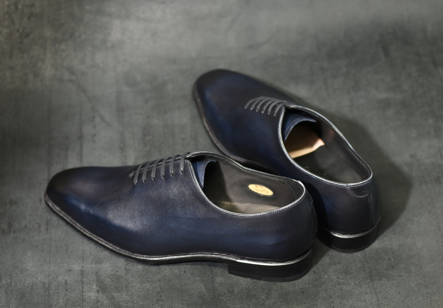 “Dolly” Chiseled Toe Whole Cut, Dark Navy Patina Dress Shoes, Annonay Vegano, Hand welted, US size 5 1/2 ~ 10