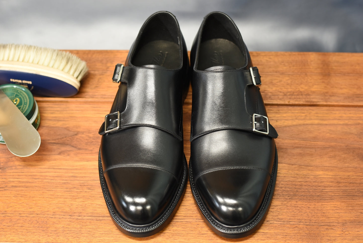 “Ted” Double Monk Strap, Black Dress Shoes, Weinheimer Box calf, Goodyear welted, US size 5 1/2 ~ 10