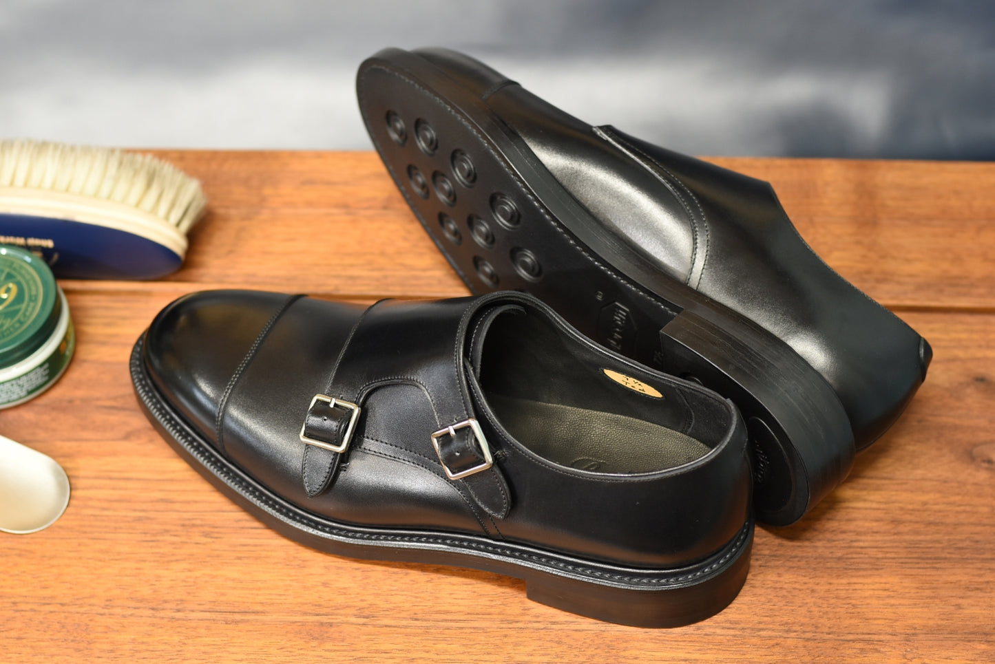 “Ted” Double Monk Strap, Black Dress Shoes, Weinheimer Box calf, Goodyear welted, US size 5 1/2 ~ 10
