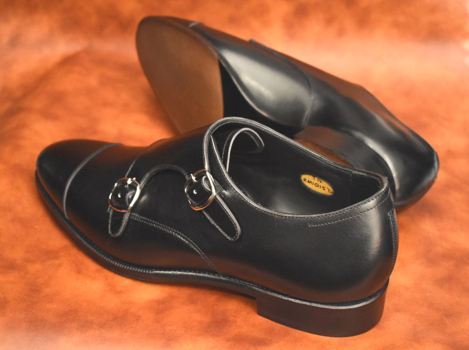 “RM1015D” Double Monk Strap, Black Dress Shoes, Annonay Vocalou, Hand welted, US size 5 1/2 ~ 10