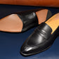 “Aiden” Split Toe Penny Loafer, Black Dress Shoes, Horween Hatch Grain, Hand welted, US size 5 1/2 ~ 10