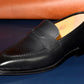 “Aiden” Split Toe Penny Loafer, Black Dress Shoes, Horween Hatch Grain, Hand welted, US size 5 1/2 ~ 10